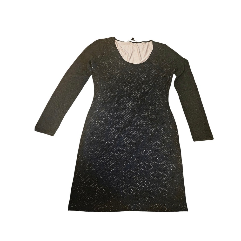 BCBGMAXAZRIA Black Textured Geometric Diamond Sheath Cocktail Dress Womens L